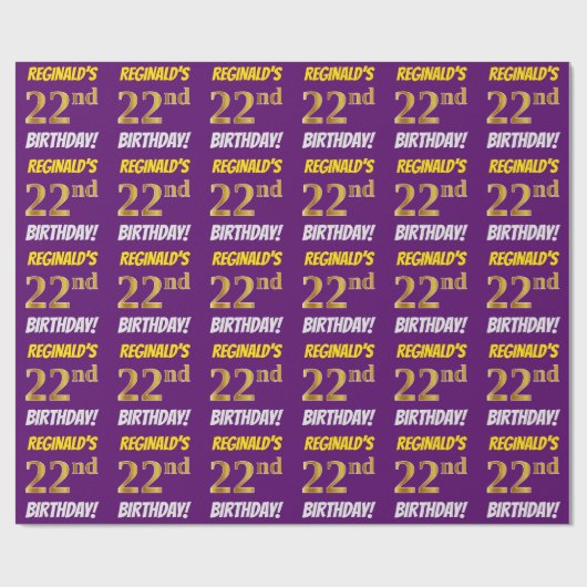 Papier Cadeau Purple, Faux/Imitation Gold, "22e anniversaire" (Plat)