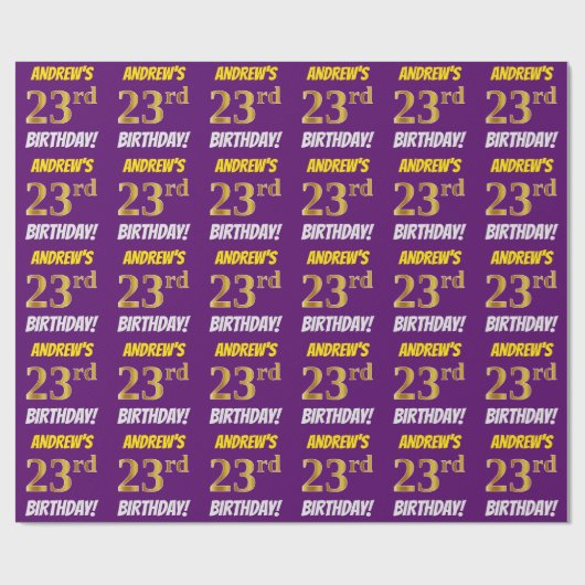 Papier Cadeau Purple, Faux/Imitation Gold, "23e anniversaire" (Plat)
