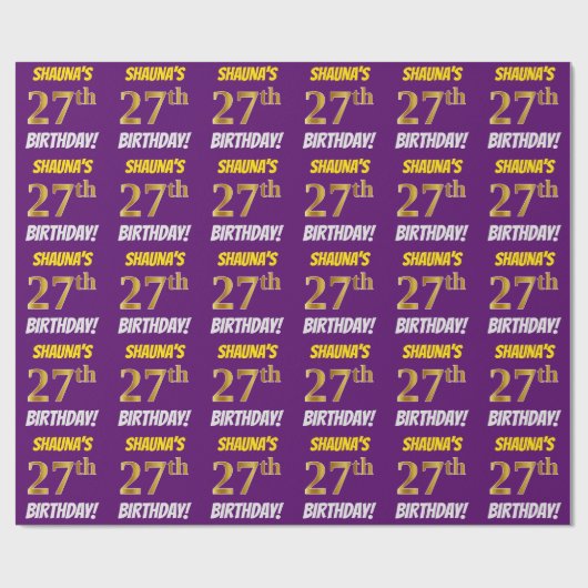 Papier Cadeau Purple, Faux/Imitation Gold, "27e anniversaire" (Plat)