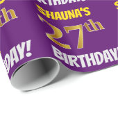 Papier Cadeau Purple, Faux/Imitation Gold, "27e anniversaire" (Coin rond)