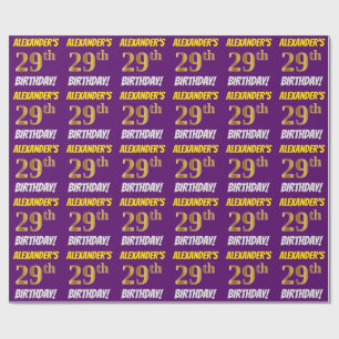 Papier Cadeau Purple, Faux/Imitation Gold, "29e ANNIVERSAIRE"