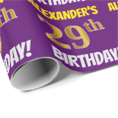 Papier Cadeau Purple, Faux/Imitation Gold, "29e ANNIVERSAIRE" (Coin rond)