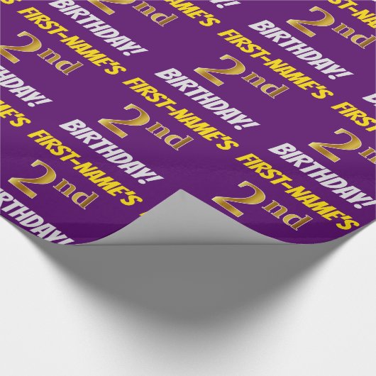 Papier Cadeau Purple, Faux/Imitation Gold, "2e anniversaire" (Coin)