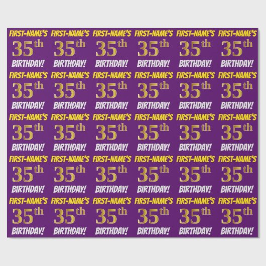 Papier Cadeau Purple, Faux/Imitation Gold, "35e anniversaire" (Plat)