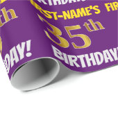 Papier Cadeau Purple, Faux/Imitation Gold, "35e anniversaire" (Coin rond)