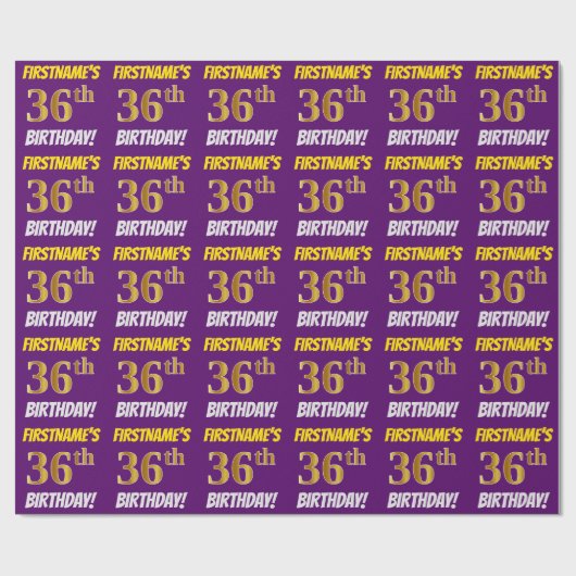 Papier Cadeau Purple, Faux/Imitation Gold, "36e anniversaire" (Plat)