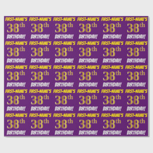 Papier Cadeau Purple, Faux/Imitation Gold, "38e ANNIVERSAIRE"