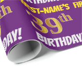 Papier Cadeau Purple, Faux/Imitation Gold, "39e ANNIVERSAIRE" (Coin rond)