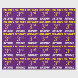 Papier Cadeau Purple, Faux/Imitation Gold, "3e anniversaire"