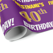 Papier Cadeau Purple, Faux/Imitation Gold, "40e ANNIVERSAIRE" (Coin rond)