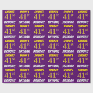 Papier Cadeau Purple, Faux/Imitation Gold, "41e ANNIVERSAIRE"