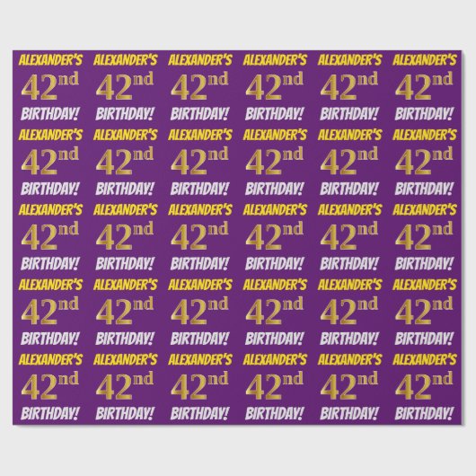 Papier Cadeau Purple, Faux/Imitation Gold, "42e anniversaire" (Plat)