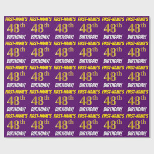 Papier Cadeau Purple, Faux/Imitation Gold, "48e ANNIVERSAIRE"