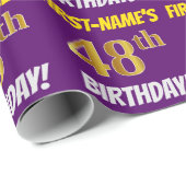 Papier Cadeau Purple, Faux/Imitation Gold, "48e ANNIVERSAIRE" (Coin rond)