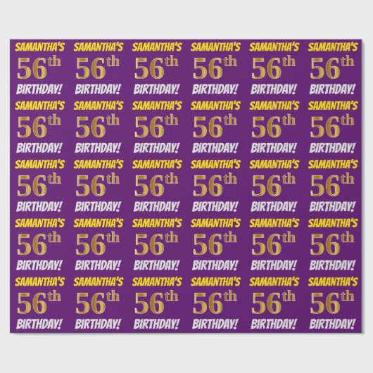 Papier Cadeau Purple, Faux/Imitation Gold, "56e anniversaire" (Plat)