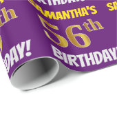 Papier Cadeau Purple, Faux/Imitation Gold, "56e anniversaire" (Coin rond)