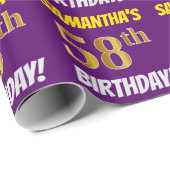 Papier Cadeau Purple, Faux/Imitation Gold, "58e ANNIVERSAIRE" (Coin rond)