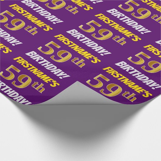 Papier Cadeau Purple, Faux/Imitation Gold, "59e ANNIVERSAIRE" (Coin)