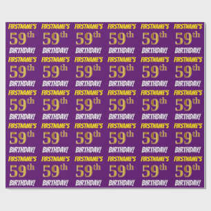 Papier Cadeau Purple, Faux/Imitation Gold, "59e ANNIVERSAIRE"