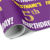 Papier Cadeau Purple, Faux/Imitation Gold, "5e anniversaire" (Coin rond)