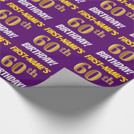 Papier Cadeau Purple, Faux/Imitation Gold, "60e ANNIVERSAIRE" (Coin)
