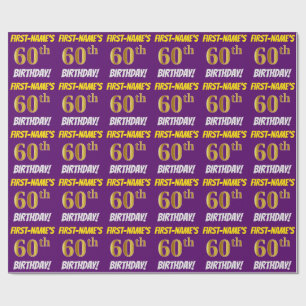 Papier Cadeau Purple, Faux/Imitation Gold, "60e ANNIVERSAIRE"