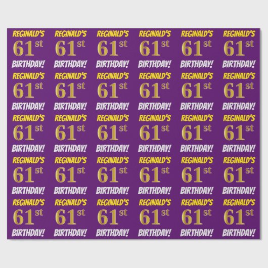 Papier Cadeau Purple, Faux/Imitation Gold, "61e ANNIVERSAIRE" (Plat)