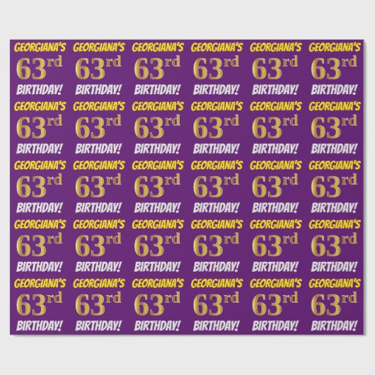 Papier Cadeau Purple, Faux/Imitation Gold, "63e anniversaire" (Plat)