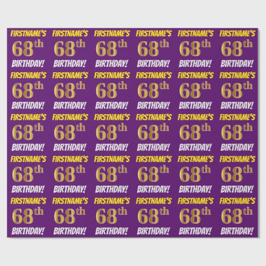 Papier Cadeau Purple, Faux/Imitation Gold, "68e ANNIVERSAIRE" (Plat)