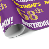 Papier Cadeau Purple, Faux/Imitation Gold, "68e ANNIVERSAIRE" (Coin rond)
