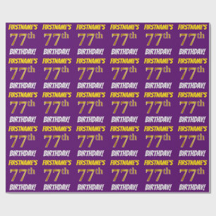 Papier Cadeau Purple, Faux/Imitation Gold, "77e anniversaire"