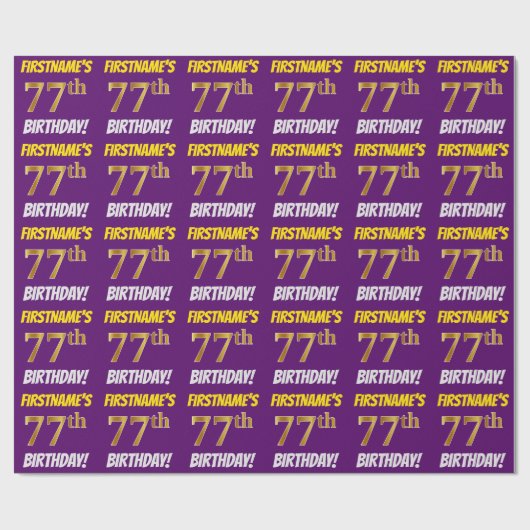 Papier Cadeau Purple, Faux/Imitation Gold, "77e anniversaire" (Plat)