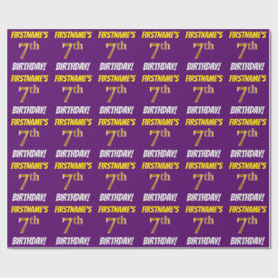 Papier Cadeau Purple, Faux/Imitation Gold, "7ème anniversaire"