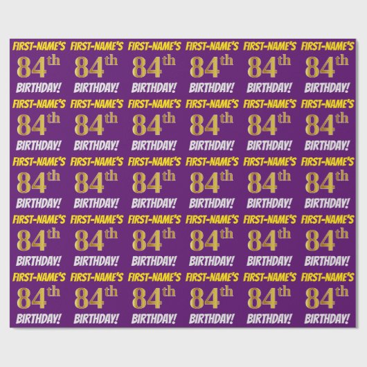 Papier Cadeau Purple, Faux/Imitation Gold, "84e anniversaire" (Plat)