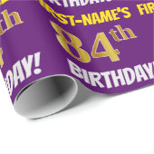 Papier Cadeau Purple, Faux/Imitation Gold, "84e anniversaire" (Coin rond)