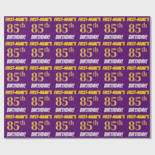 Papier Cadeau Purple, Faux/Imitation Gold, "85e anniversaire"