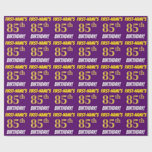 Papier Cadeau Purple, Faux/Imitation Gold, "85e anniversaire" (Plat)