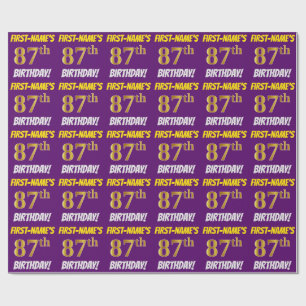 Papier Cadeau Purple, Faux/Imitation Gold, "87e anniversaire"
