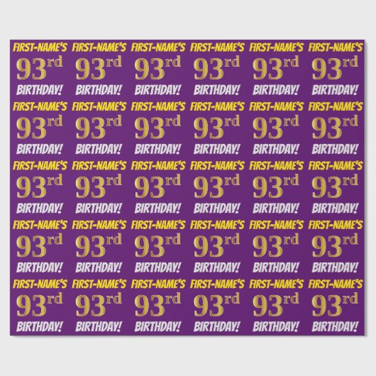 Papier Cadeau Purple, Faux/Imitation Gold, "93e anniversaire" (Plat)