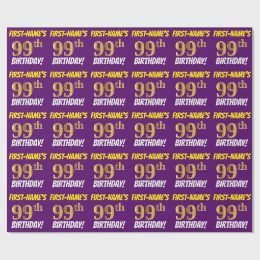 Papier Cadeau Purple, Faux/Imitation Gold, "99e ANNIVERSAIRE" (Plat)