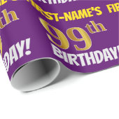 Papier Cadeau Purple, Faux/Imitation Gold, "99e ANNIVERSAIRE" (Coin rond)