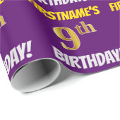 Papier Cadeau Purple, Faux/Imitation Gold, "9e anniversaire" (Coin rond)