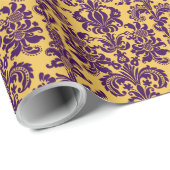 Papier Cadeau Purple Floral Damas Custom Yellow Arrière - plan (Coin rond)