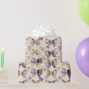 Papier Cadeau Purple Gold Bows Anniversaire