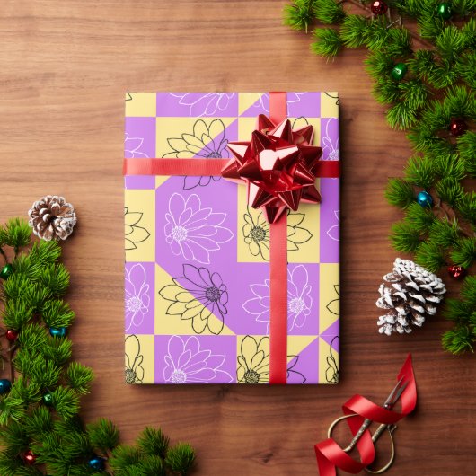 Papier Cadeau Purple gold Flower seamless Checkerboard pattern (Cadeau de vacances)