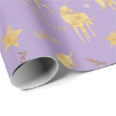 Papier Cadeau Purple Gold Magical Unicorn Birthday (Coin rond)