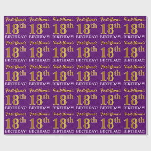 Papier Cadeau Purple, Imitation Gold Look "18ème anniversaire"