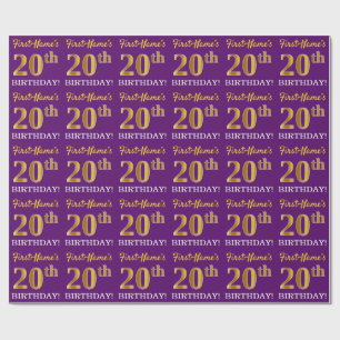 Papier Cadeau Purple, Imitation Gold Look "20ème anniversaire"