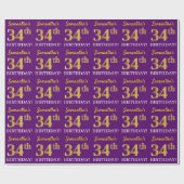 Papier Cadeau Purple, Imitation Gold Look "34e anniversaire" (Plat)