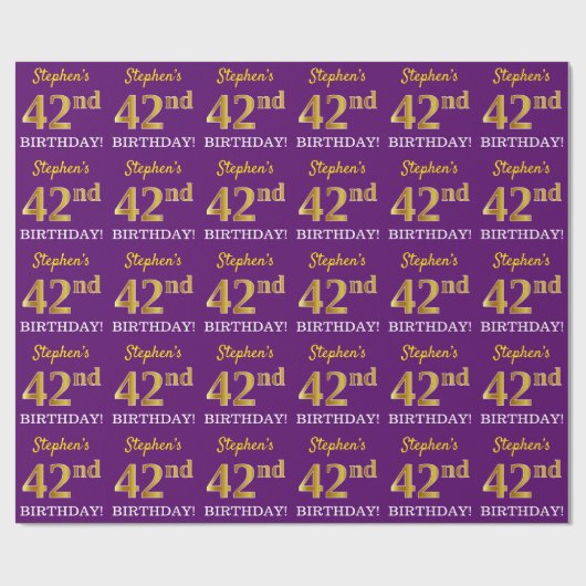 Papier Cadeau Purple, Imitation Gold Look "42e anniversaire" (Plat)